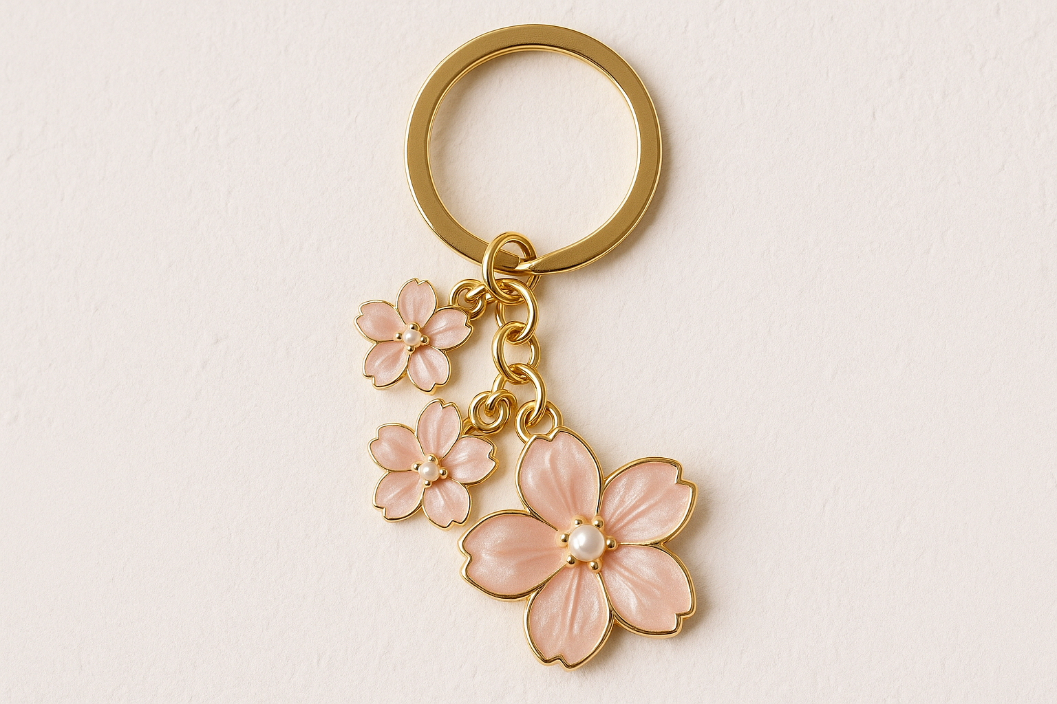 Floral keychain on white textured background